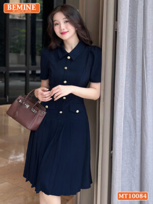 Đầm Thiết Kế BEMINE Cổ Đức Tùng Váy Xếp Ly MT10084