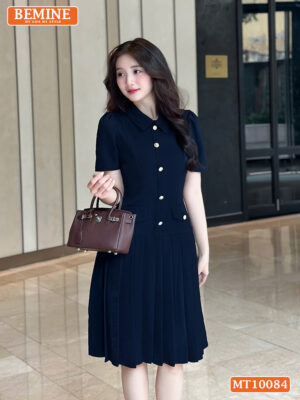 Đầm Thiết Kế BEMINE Cổ Đức Tùng Váy Xếp Ly MT10084