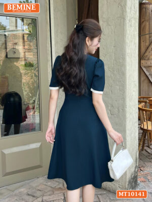 Đầm Thiết Kế BEMINE Cổ Tròn Nơ Đính Cúc MT10141