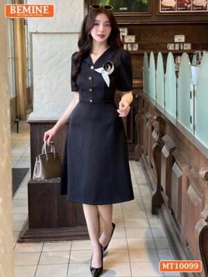 Đầm thiết kế BEMINE cổ V ngực đính hoa MT10099