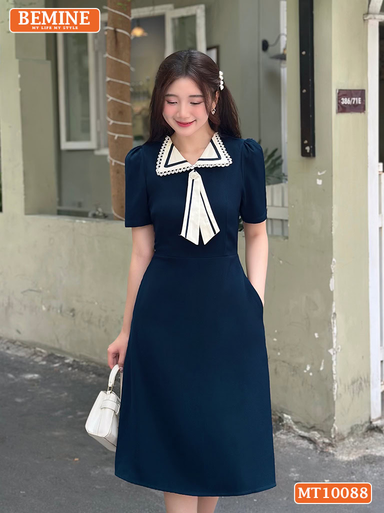 Đầm thiết kế BEMINE cổ phối ren tay phồng MT10088