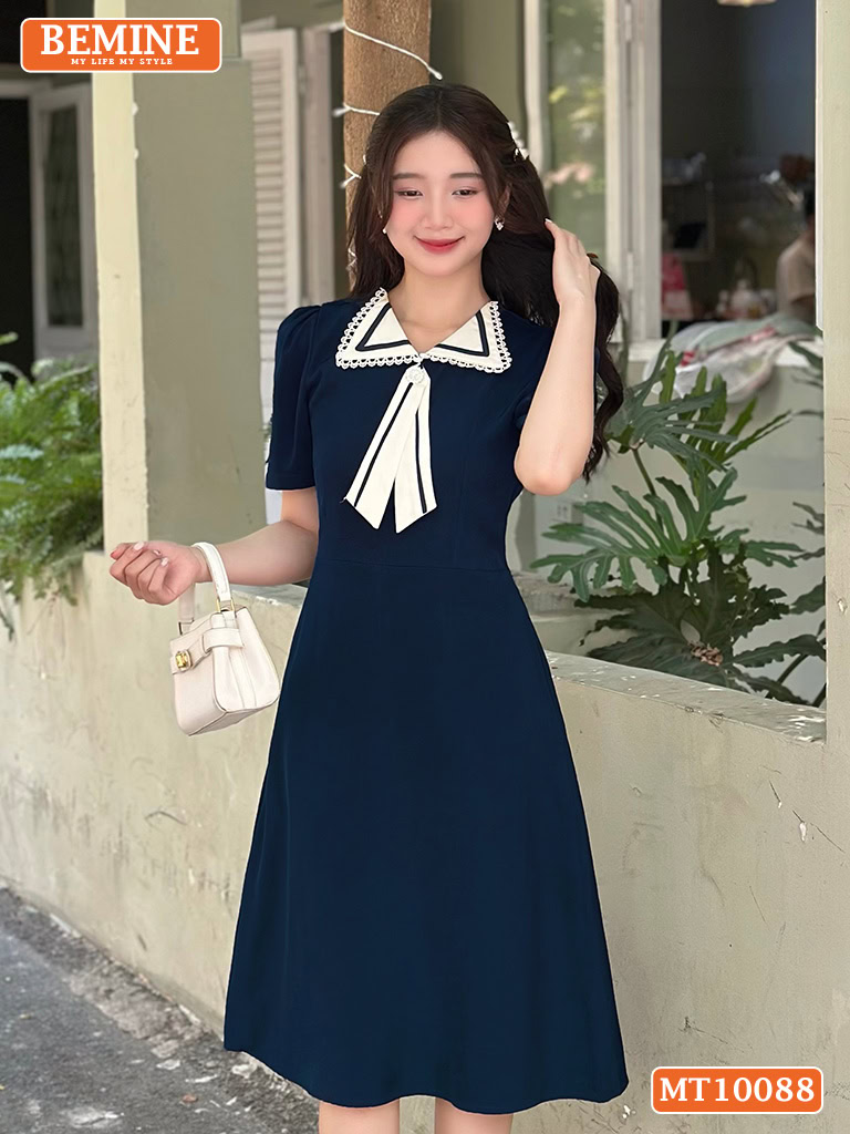 Đầm thiết kế BEMINE cổ phối ren tay phồng MT10088