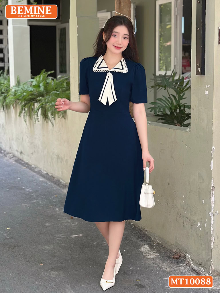 Đầm thiết kế BEMINE cổ phối ren tay phồng MT10088