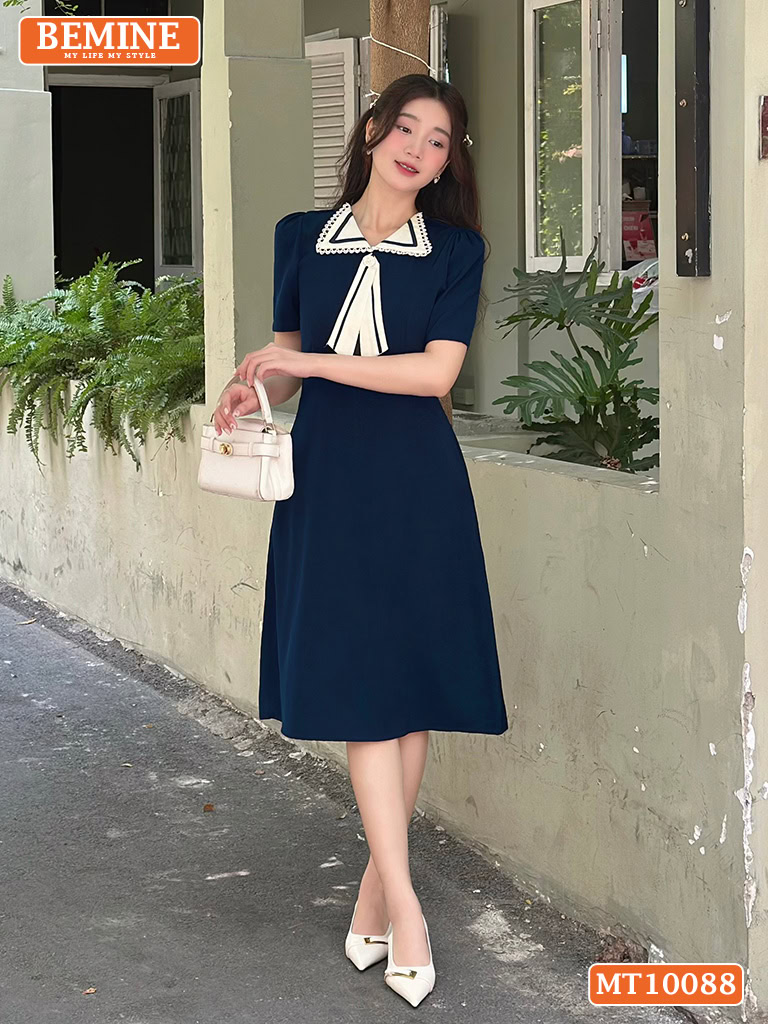 Đầm thiết kế BEMINE cổ phối ren tay phồng MT10088