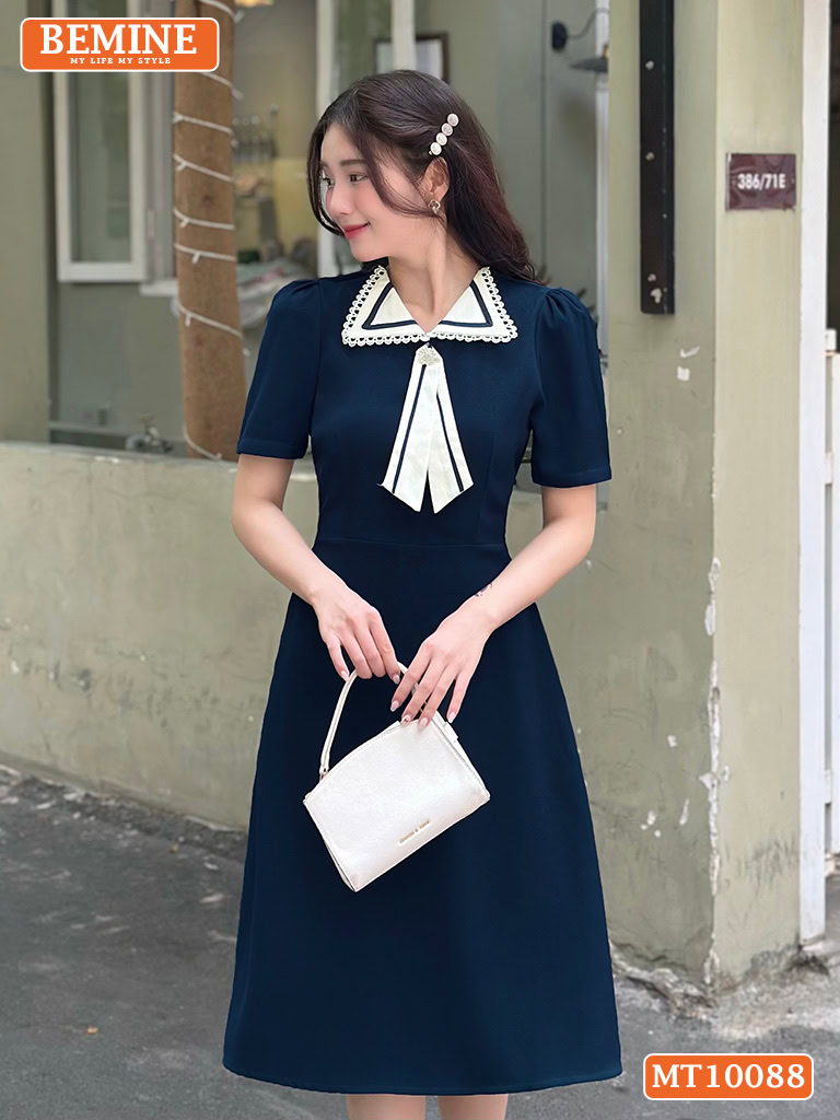 Đầm thiết kế BEMINE cổ phối ren tay phồng MT10088