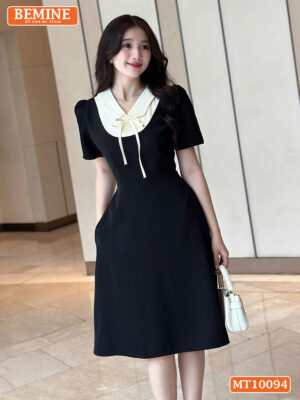 Đầm thiết kế BEMINE cổ sen phối dây nơ MT10094