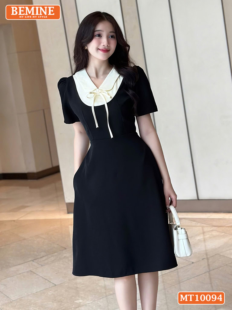 Đầm thiết kế BEMINE cổ sen phối dây nơ MT10094