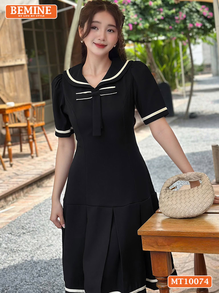 Đầm thiết kế BEMINE cổ thủy thủ đính nơ MT10074