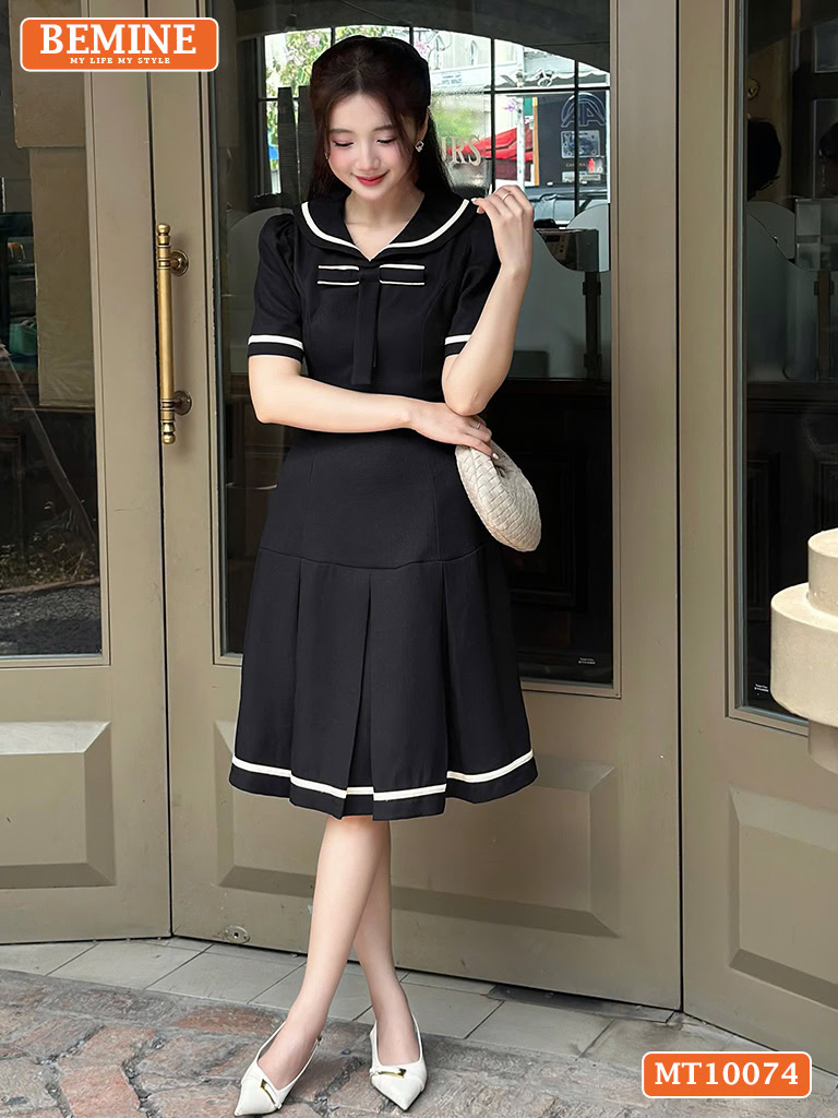 Đầm thiết kế BEMINE cổ thủy thủ đính nơ MT10074