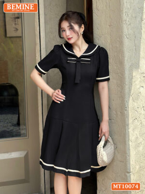 Đầm thiết kế BEMINE cổ thủy thủ đính nơ MT10074