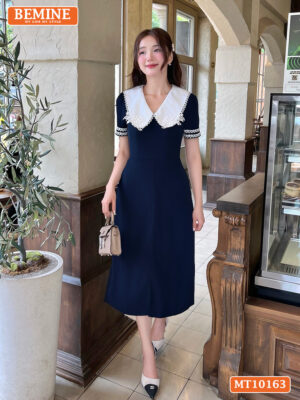 Đầm thiết kế BEMINE cổ tim phối ren hoa xẻ tà MT10163