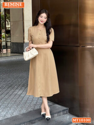 Đầm thiết kế BEMINE cổ tròn đính cúc MT10100