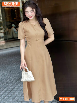 Đầm thiết kế BEMINE cổ tròn đính cúc MT10100