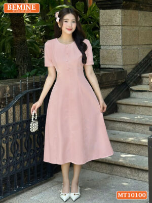 Đầm thiết kế BEMINE cổ tròn đính cúc MT10100