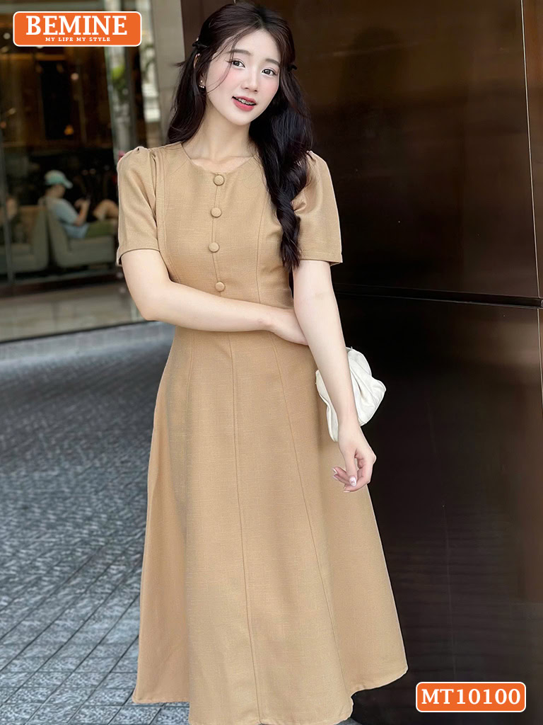 Đầm thiết kế BEMINE cổ tròn đính cúc MT10100