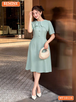 Đầm thiết kế BEMINE cổ tròn vạt giả MT10116