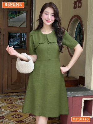 Đầm thiết kế BEMINE cổ tròn vạt giả MT10116
