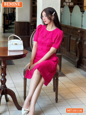 Đầm thiết kế BEMINE cổ tròn vạt giả MT10116