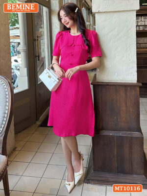 Đầm thiết kế BEMINE cổ tròn vạt giả MT10116