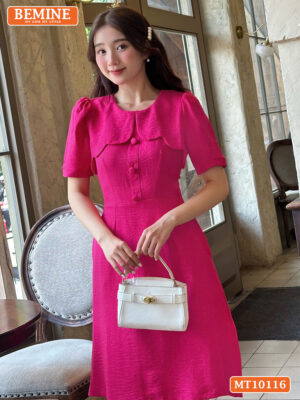 Đầm thiết kế BEMINE cổ tròn vạt giả MT10116