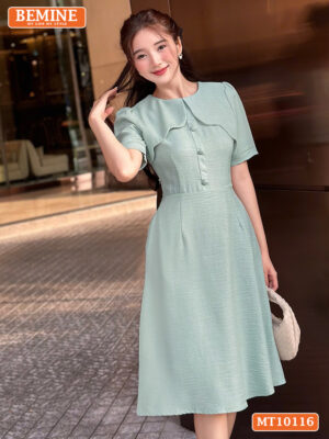 Đầm thiết kế BEMINE cổ tròn vạt giả MT10116