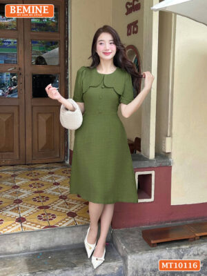 Đầm thiết kế BEMINE cổ tròn vạt giả MT10116