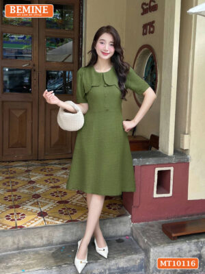 Đầm thiết kế BEMINE cổ tròn vạt giả MT10116