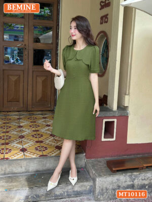 Đầm thiết kế BEMINE cổ tròn vạt giả MT10116