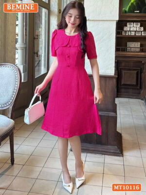 Đầm thiết kế BEMINE cổ tròn vạt giả MT10116