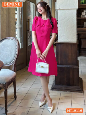 Đầm thiết kế BEMINE cổ tròn vạt giả MT10116