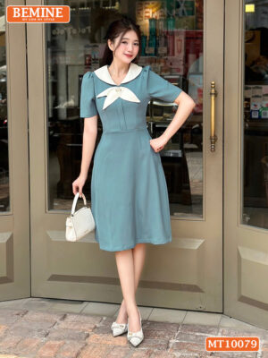 Đầm thiết kế BEMINE cổ trụ phối nơ lá MT10079