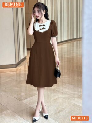 Đầm thiết kế BEMINE cổ tròn nơ viền ren MT10113 hình ảnh