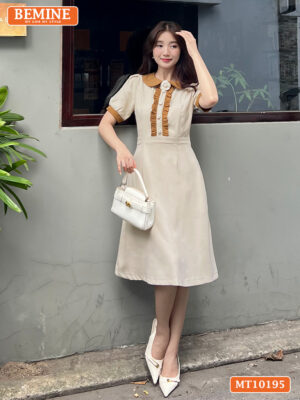 Đầm thiết kế BEMINE cổ đính hoa tay phồng MT10195