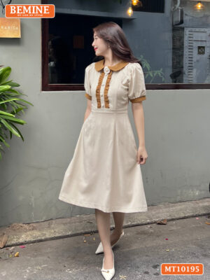 Đầm thiết kế BEMINE cổ đính hoa tay phồng MT10195