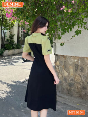 Đầm thiết kế BEMINE cổ đức tay phồng nơ MT10104