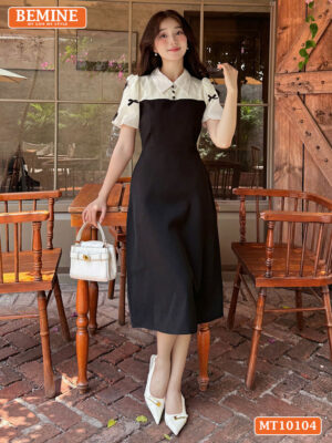 Đầm thiết kế BEMINE cổ đức tay phồng nơ MT10104