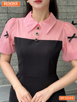 Đầm thiết kế BEMINE cổ đức tay phồng nơ MT10104