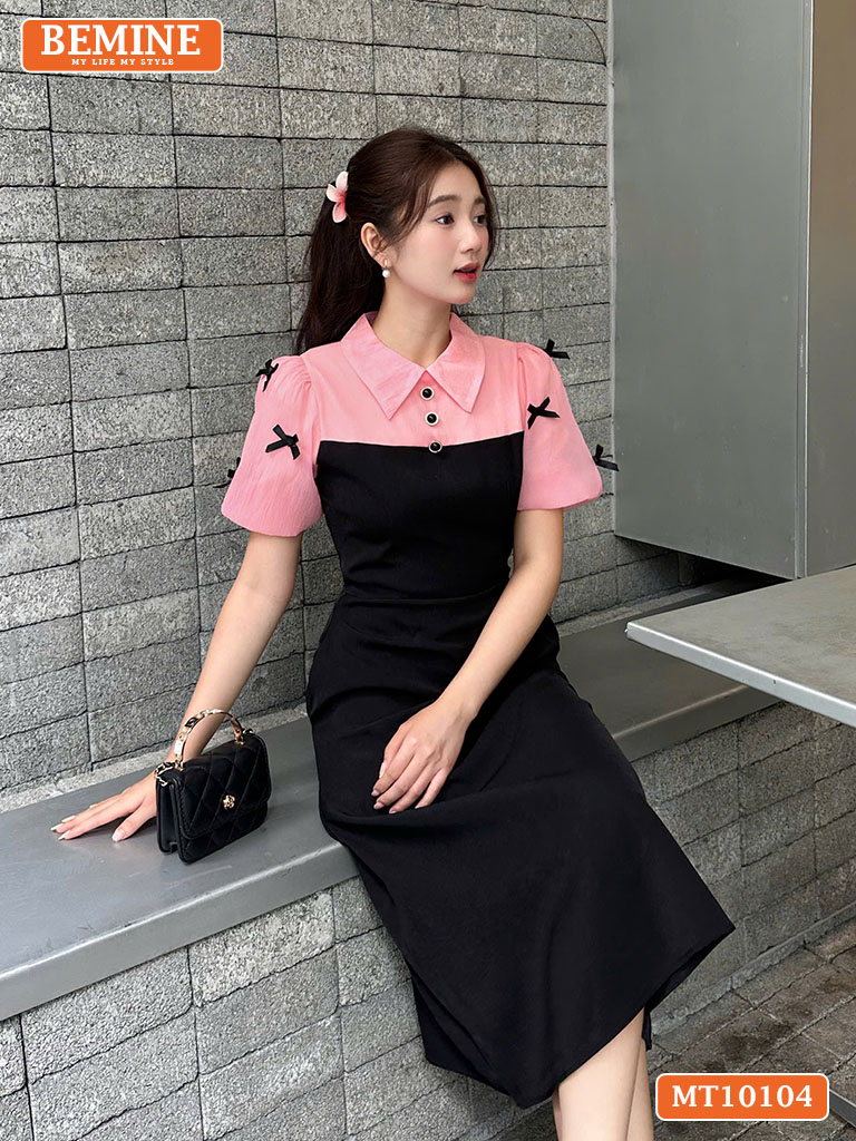 Đầm thiết kế BEMINE cổ đức tay phồng nơ MT10104