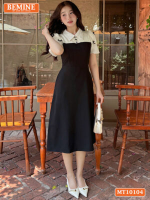 Đầm thiết kế BEMINE cổ đức tay phồng nơ MT10104
