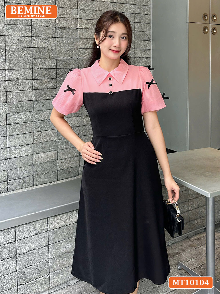 Đầm thiết kế BEMINE cổ đức tay phồng nơ MT10104