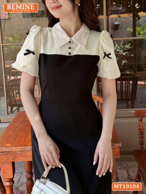 Đầm thiết kế BEMINE cổ đức tay phồng nơ MT10104