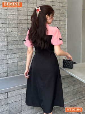 Đầm thiết kế BEMINE cổ đức tay phồng nơ MT10104