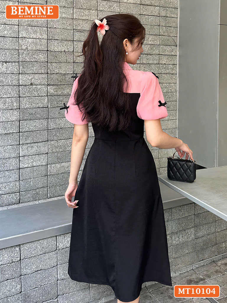 Đầm thiết kế BEMINE cổ đức tay phồng nơ MT10104