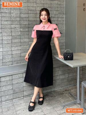 Đầm thiết kế BEMINE cổ đức tay phồng nơ MT10104