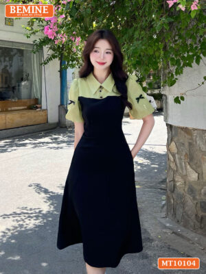 Đầm thiết kế BEMINE cổ đức tay phồng nơ MT10104