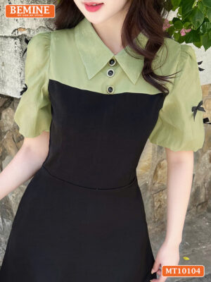 Đầm thiết kế BEMINE cổ đức tay phồng nơ MT10104