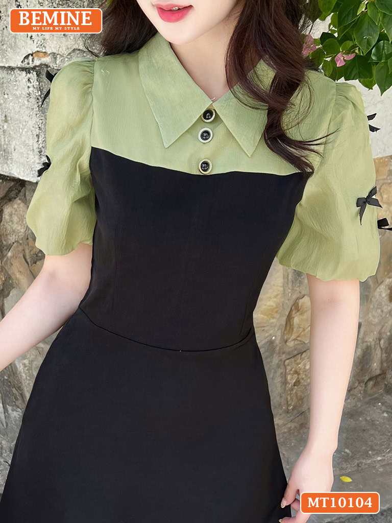Đầm thiết kế BEMINE cổ đức tay phồng nơ MT10104
