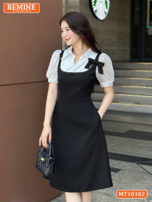 Đầm thiết kế BEMINE cổ giả yếm đinh hoa nơ MT10162