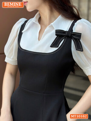 Đầm thiết kế BEMINE cổ giả yếm đinh hoa nơ MT10162