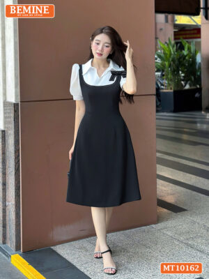 Đầm thiết kế BEMINE cổ giả yếm đinh hoa nơ MT10162